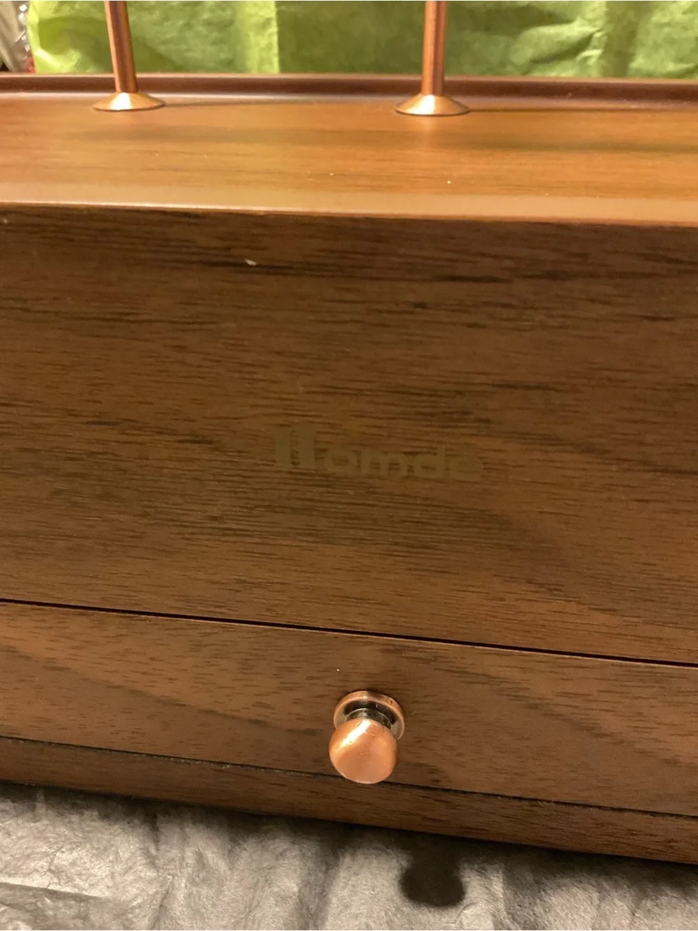 Wood & Copper Jewelry Organizer Box with Multi-Tier Stands-Homde